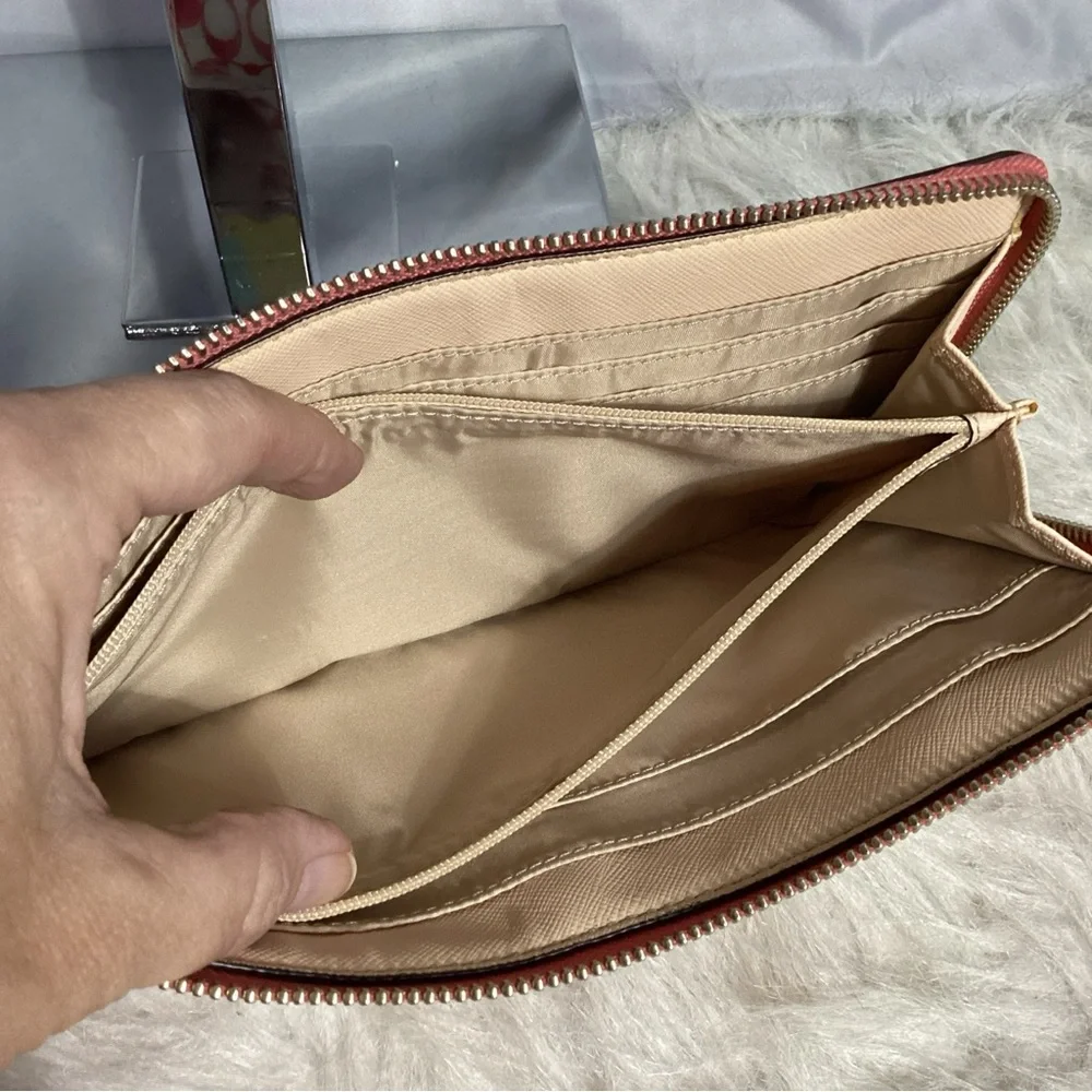 XL Coach Coated Canvas Sig C Wristlet Clutch Bag Phone Ready EUC